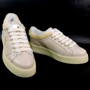 ALBERTO CICCIOLI 🇮🇹 WOMEN'S IVORY SOFT LEATHER COMFORT WINTER FUR SNEAKERS